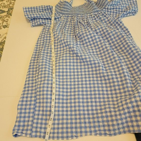 Miracle Berry Women's M Blue & White Gingham Smocked Seersucker Sundress - EUC - Picture 9 of 10
